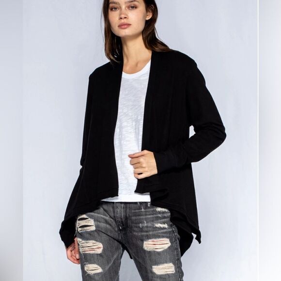 WILT Fly Away Angled Hem Open Front Cotton Cardigan - Picture 2 of 11